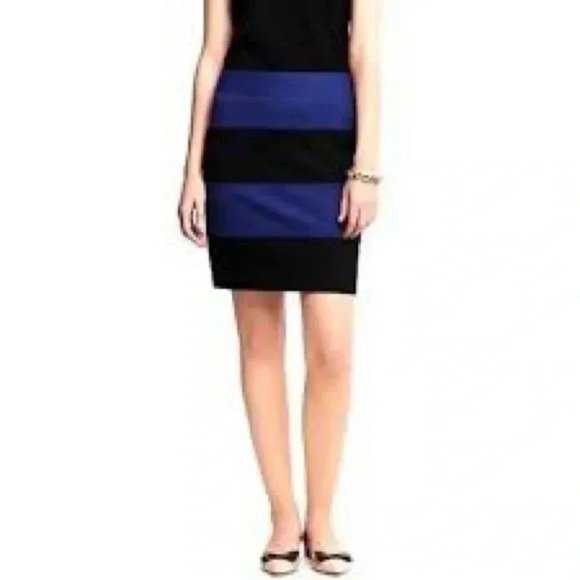 Banana Republic Blue Black Striped Cotton Blend Pencil Skirt Size 12 Large - Picture 4 of 4